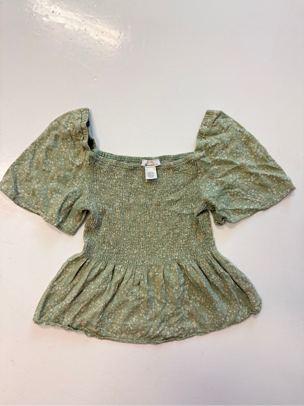 Romantics green rayon blouse with small white floral print L